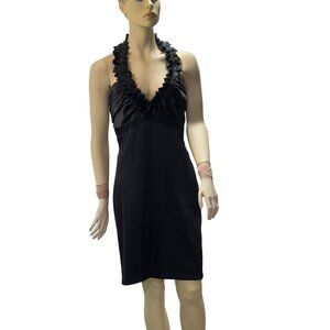 Niki By Niki Livas Black Ruffled Halter Cocktail Dress Size 10